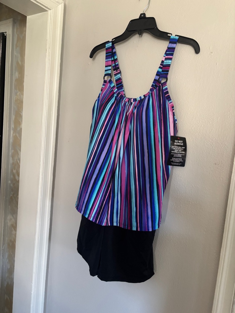Striped Multicolor Tankini Top with shorts - Purple/Blue/Pink
